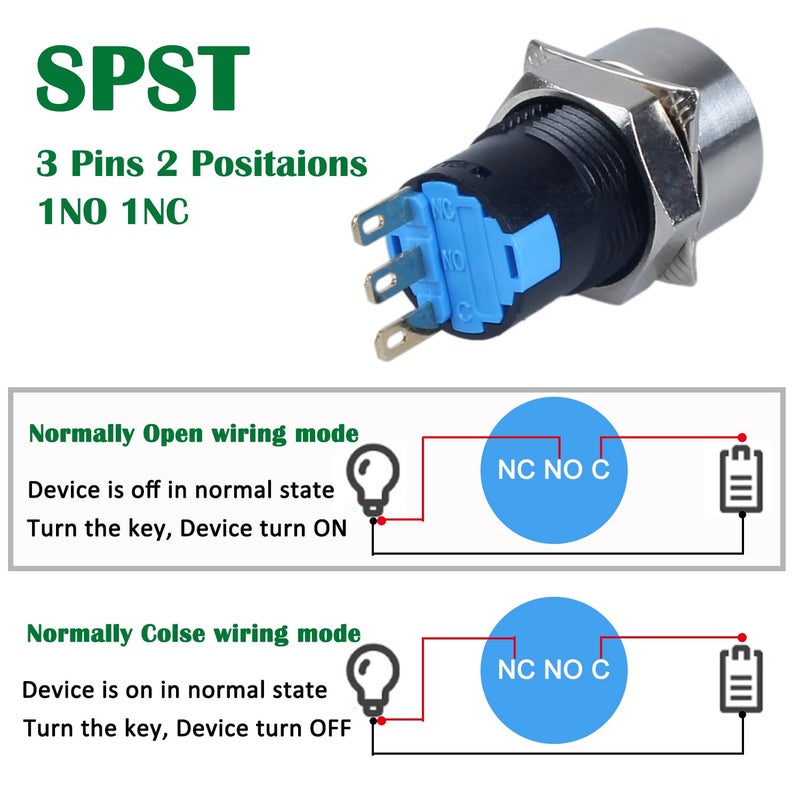 DMWD 16mm ON Off Metal Key Lock Switch 3Pin 1NO 1NC Lock Maintained Latching Key Switch - Image 5
